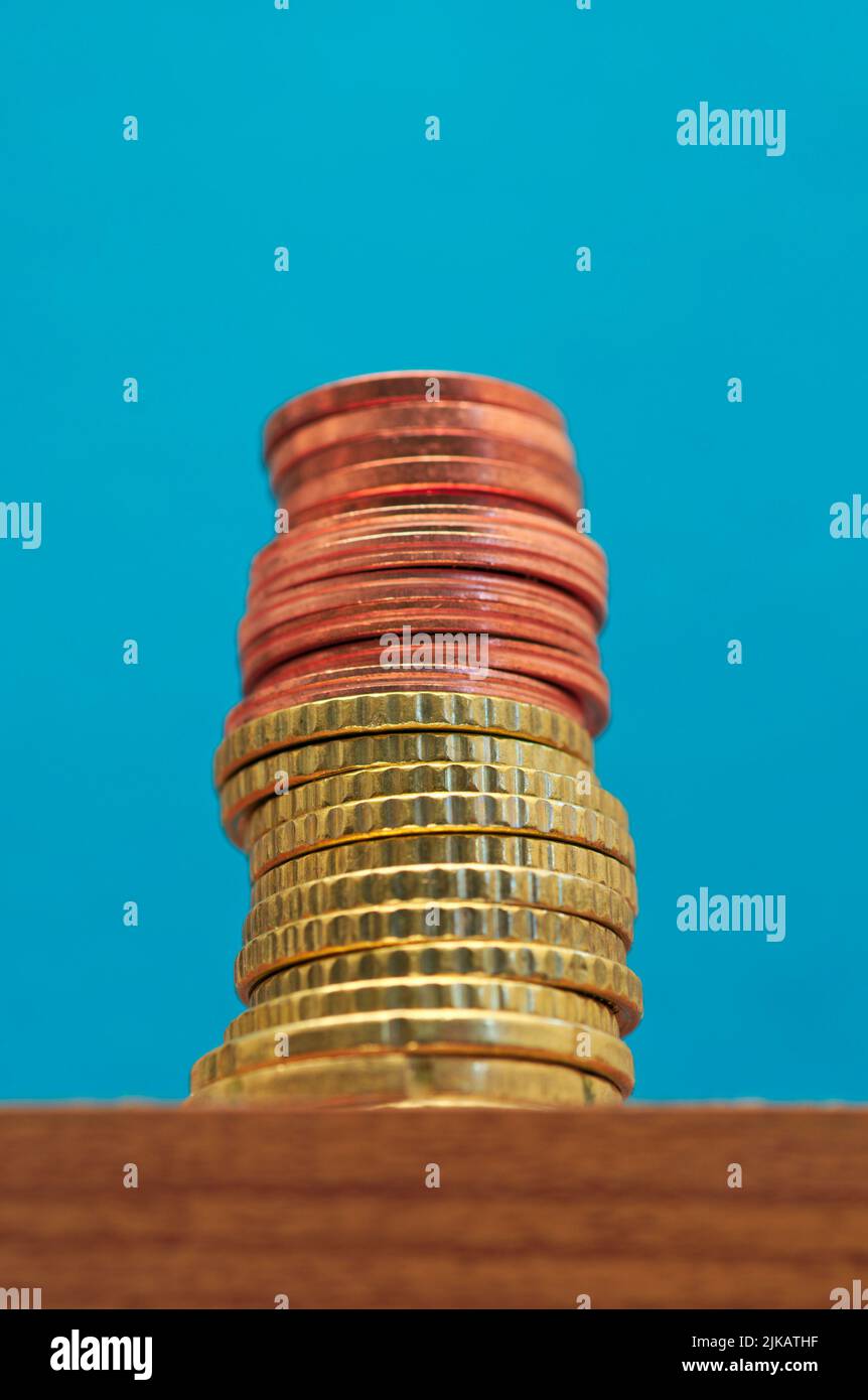 euro cents stacked in a tower Stock Photo