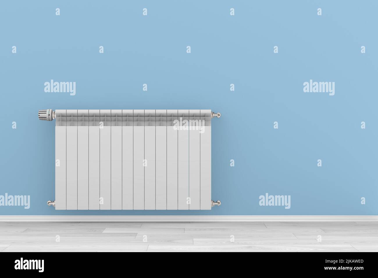 Heater thermostat and radiator in empty room. 3D illustration Stock Photo