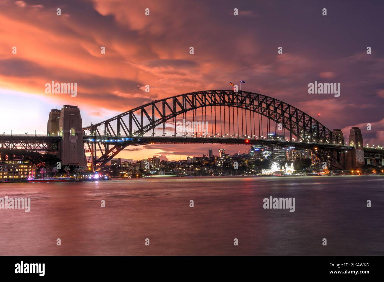 Beautiful sunset over Harbour Bridge in Sydney, Australia Stock Photo