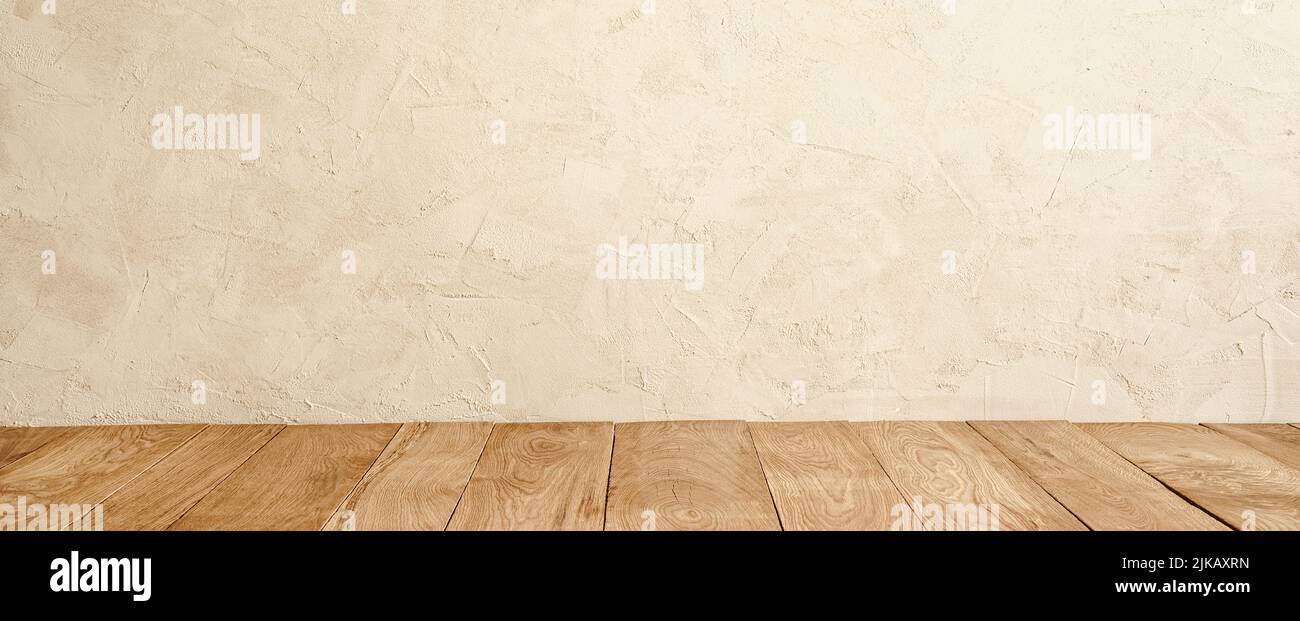 Mediterranean plastered wall and oak wood floor Stock Photo