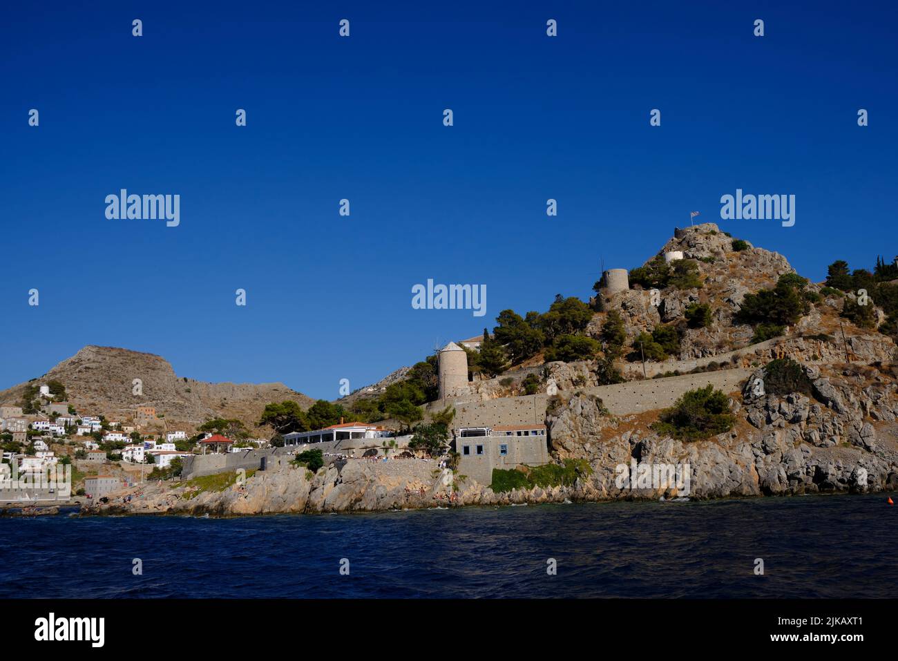 view of the island of Hydra in Greece in Summer Stock Photo