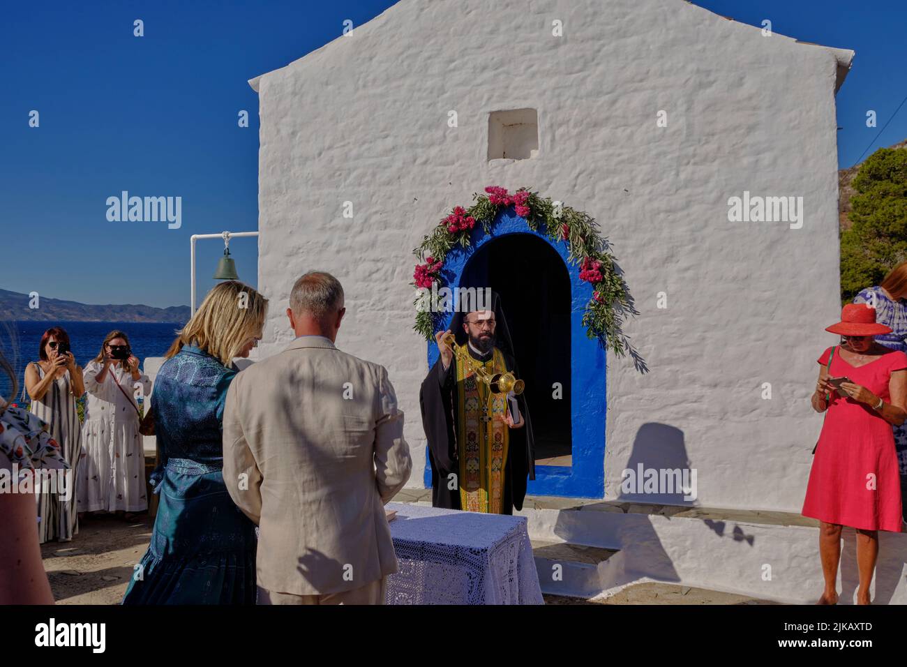 European couple get married on the island of Hydra in Greece in summer Stock Photo