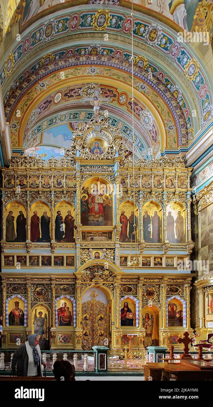 Golden iconostasis of Cathedral of the Resurrection of Christ, aka Ivano-Frankivsk Jesuit Church in Ukraine Stock Photo