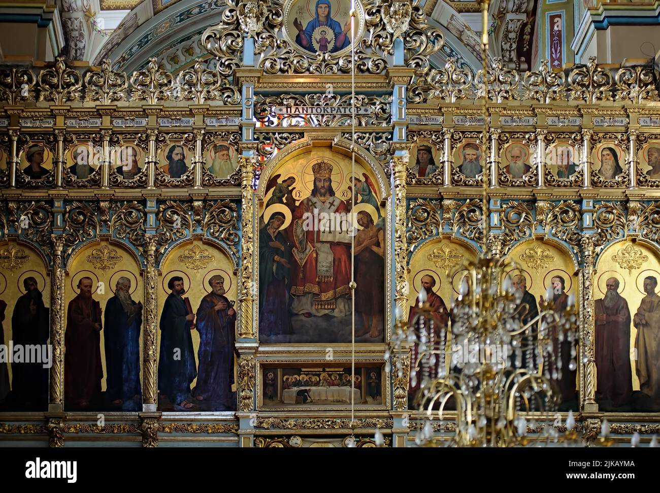 Golden iconostasis fragment of Cathedral of the Resurrection of Christ, aka Ivano-Frankivsk Jesuit Church in Ukraine Stock Photo