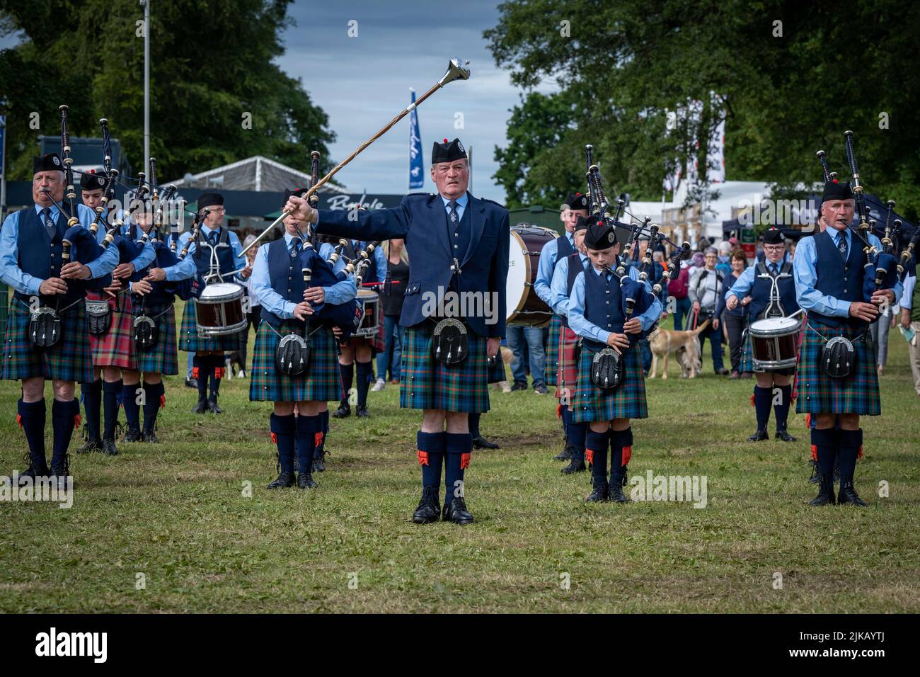 Vale of Atholl Pipe Band at The GWCT Scottish Game Fair 2022,  Scone Palace, Perthshire Stock Photo