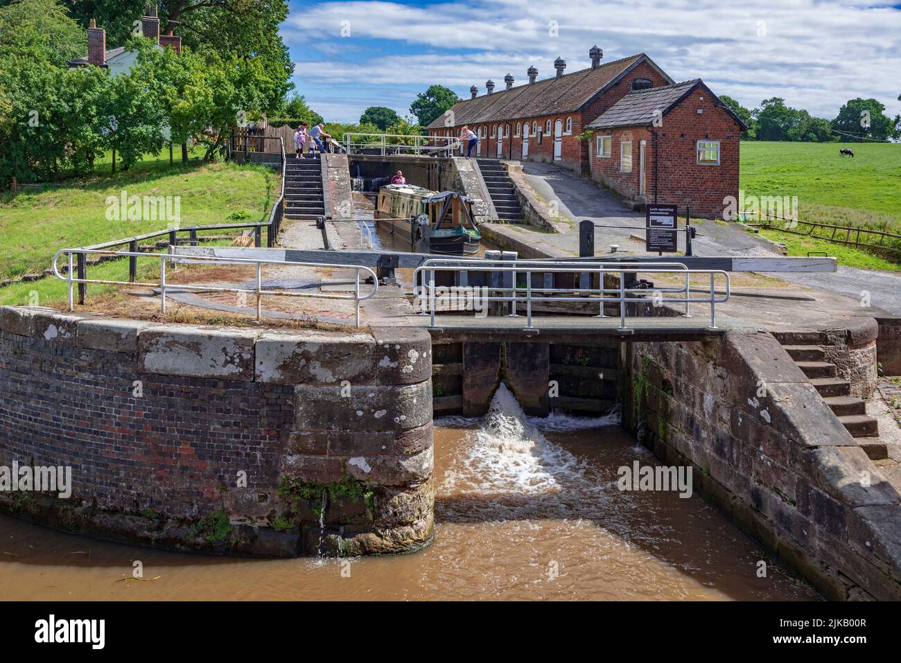 Bunbury Cheshire, two wide beamed staircase locks on the Shropshire