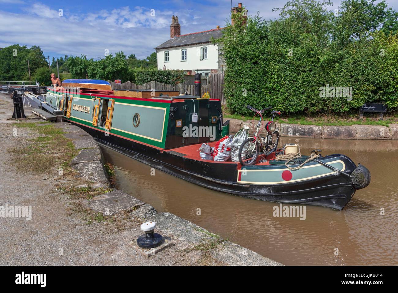 Bunbury Cheshire, two wide beamed staircase locks on the Shropshire Union canal. Stock Photo