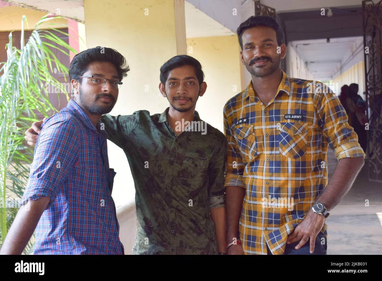 A group of Indian young college students posing for photo. Stock Photo