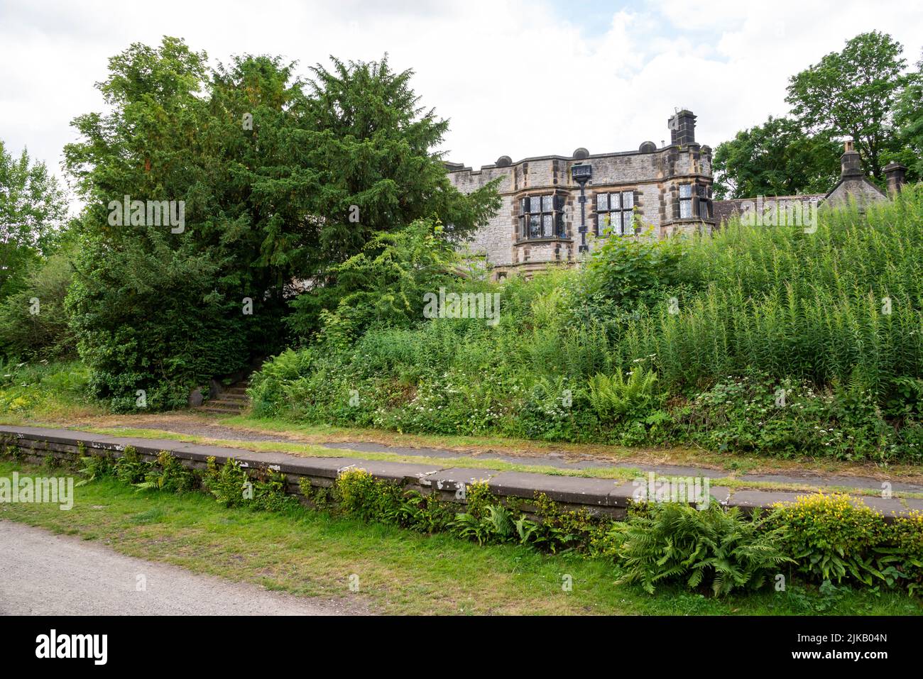 Old railway station near Great Longstone and Thornbridge Hall on the Monsal trail in the Peak District, Derbyshire. Stock Photo