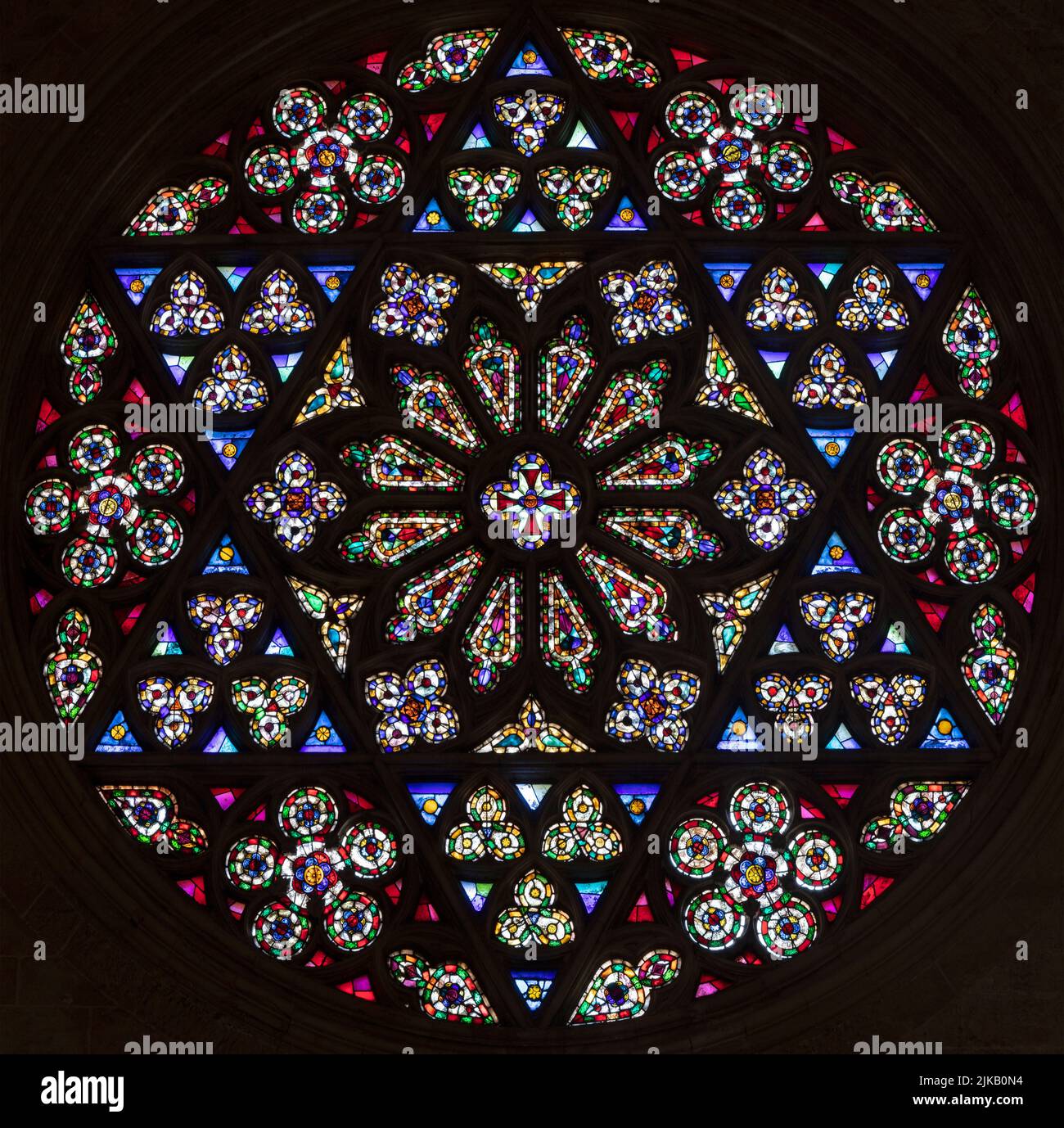 VALENCIA, SPAIN - FEBRUAR 14, 2022: The gothic rosette of the Cathedral. Stock Photo