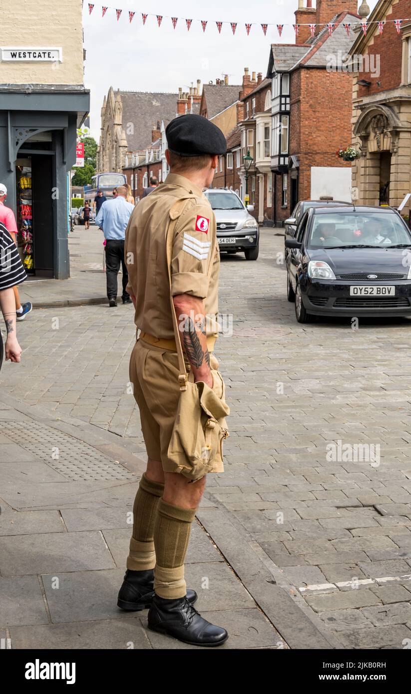 Gentleman dressed in Australian army uniforn Lincoln 1940's weekend, Lincoln Cathedral Quarter, 23rd July 2022 Stock Photo