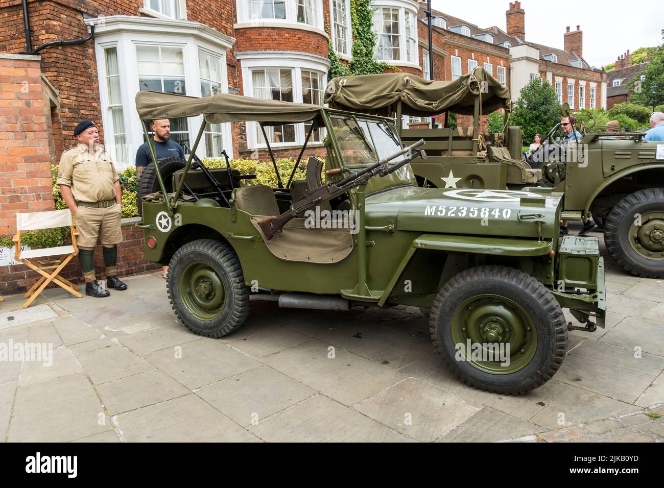 WWII Willy's jeep with side mounted Bren gun at Lincoln 1940's weekend, Lincoln Cathedral Quarter, 23rd July 2022 Stock Photo