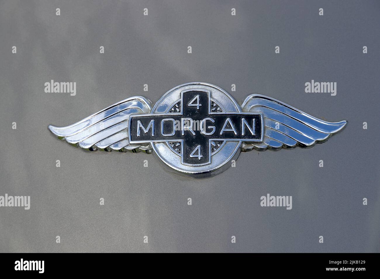 Morgan +4 sportscar badge Stock Photo