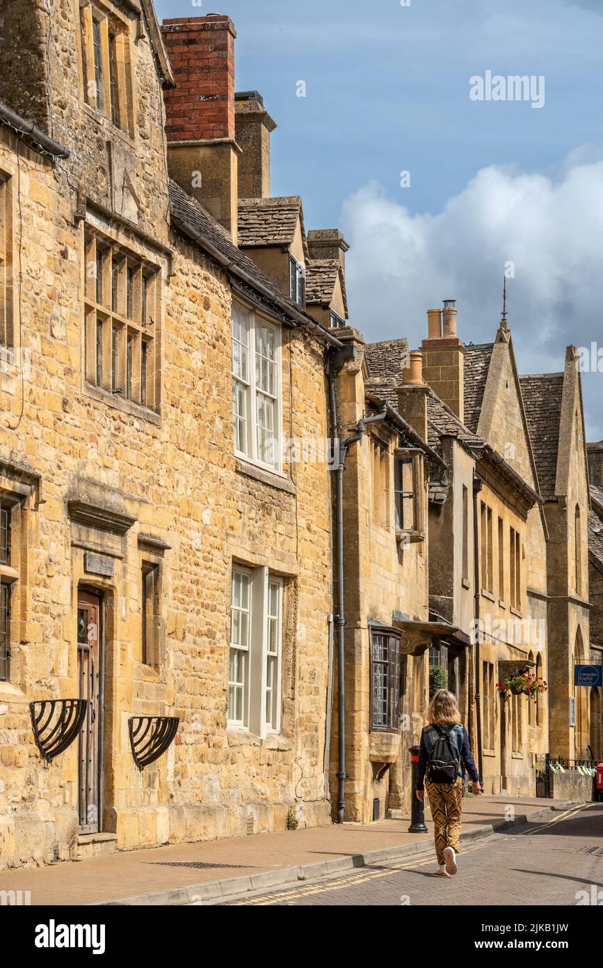 Chipping Campden, July 27th 2022: The main street in town with the Market Hall Stock Photo
