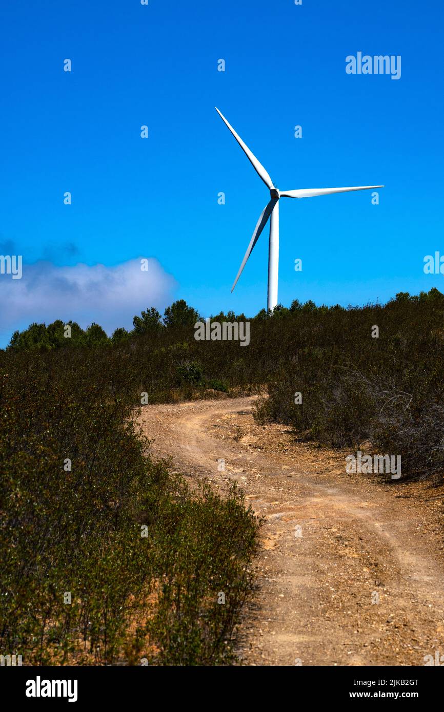 Wind turbines in Western Algarve, Portugal Stock Photo