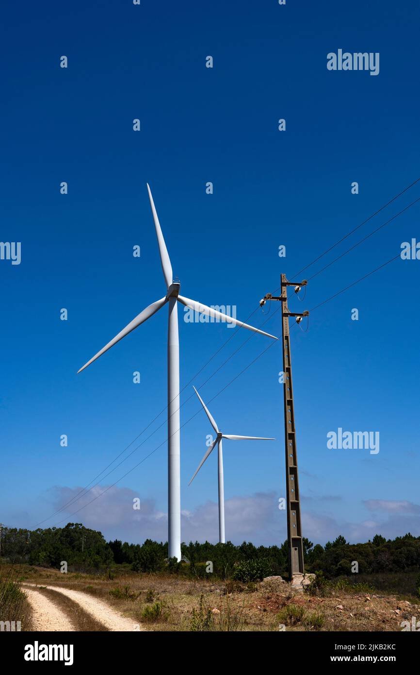 Wind turbines in Western Algarve, Portugal Stock Photo