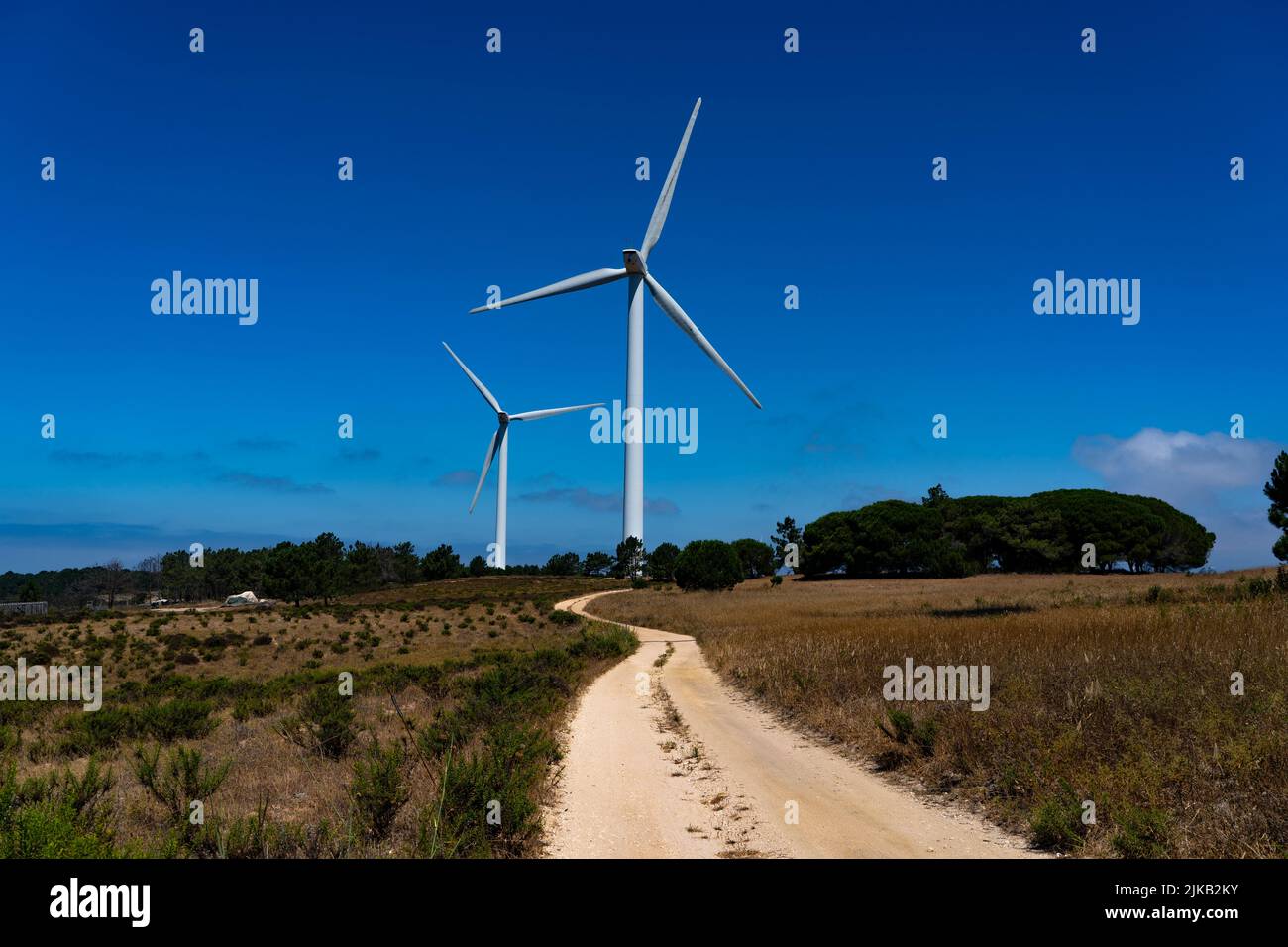 Wind turbines in Western Algarve, Portugal Stock Photo