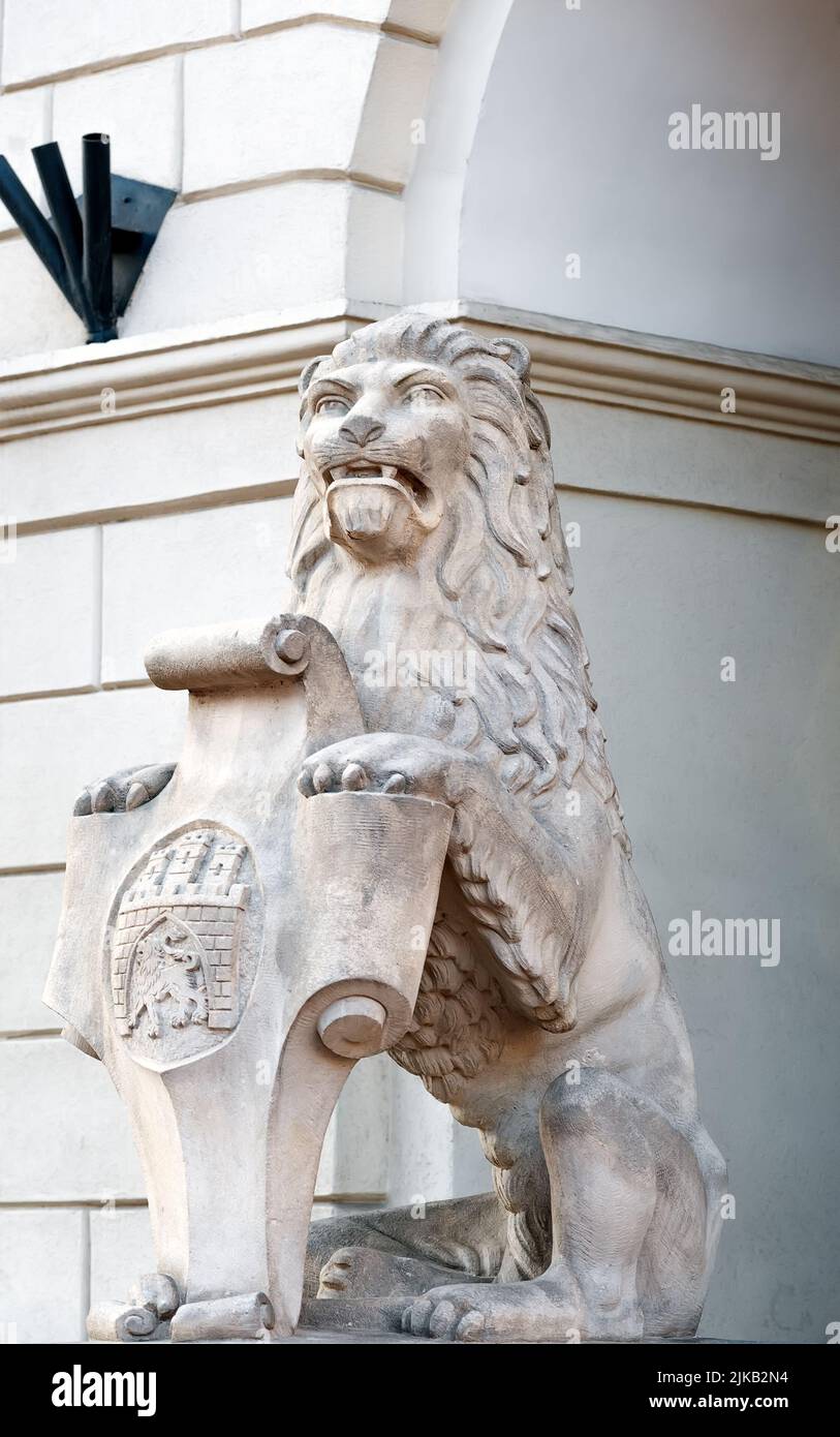 Lviv coat of arms on shield of lion sculpture in Lviv Ukraine Stock ...