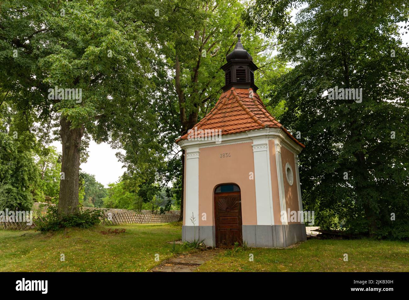 View of ancient small czech chapel. Stock Photo