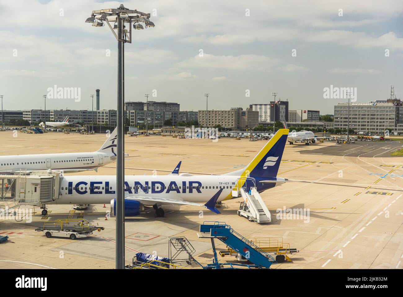 PARIS, FRANCE JUNE 20, 2022 Icelandair plane parked at Charles de