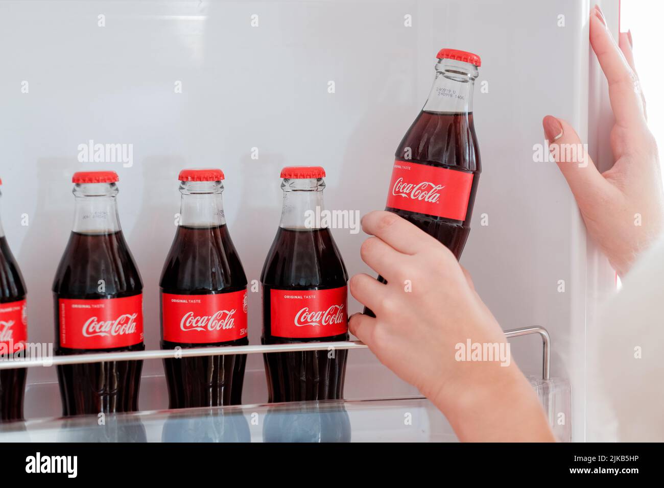 coca cola glass bottles fridge Stock Photo Alamy