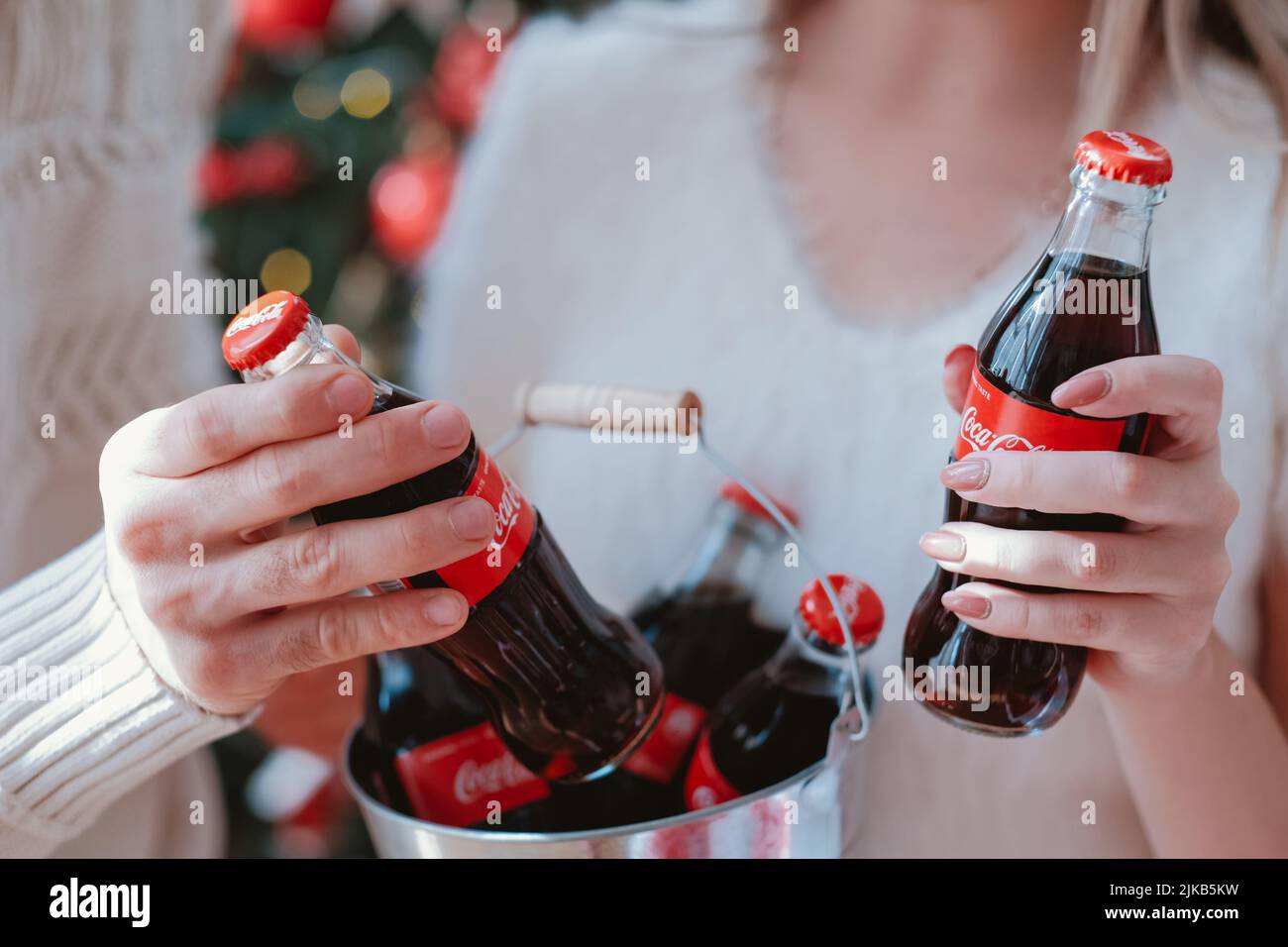 coca cola bottle traditional christmas beverage Stock Photo