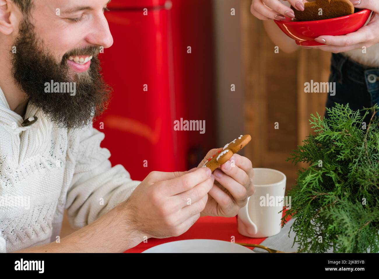 christmas bakery food happy guy gingerbread man Stock Photo