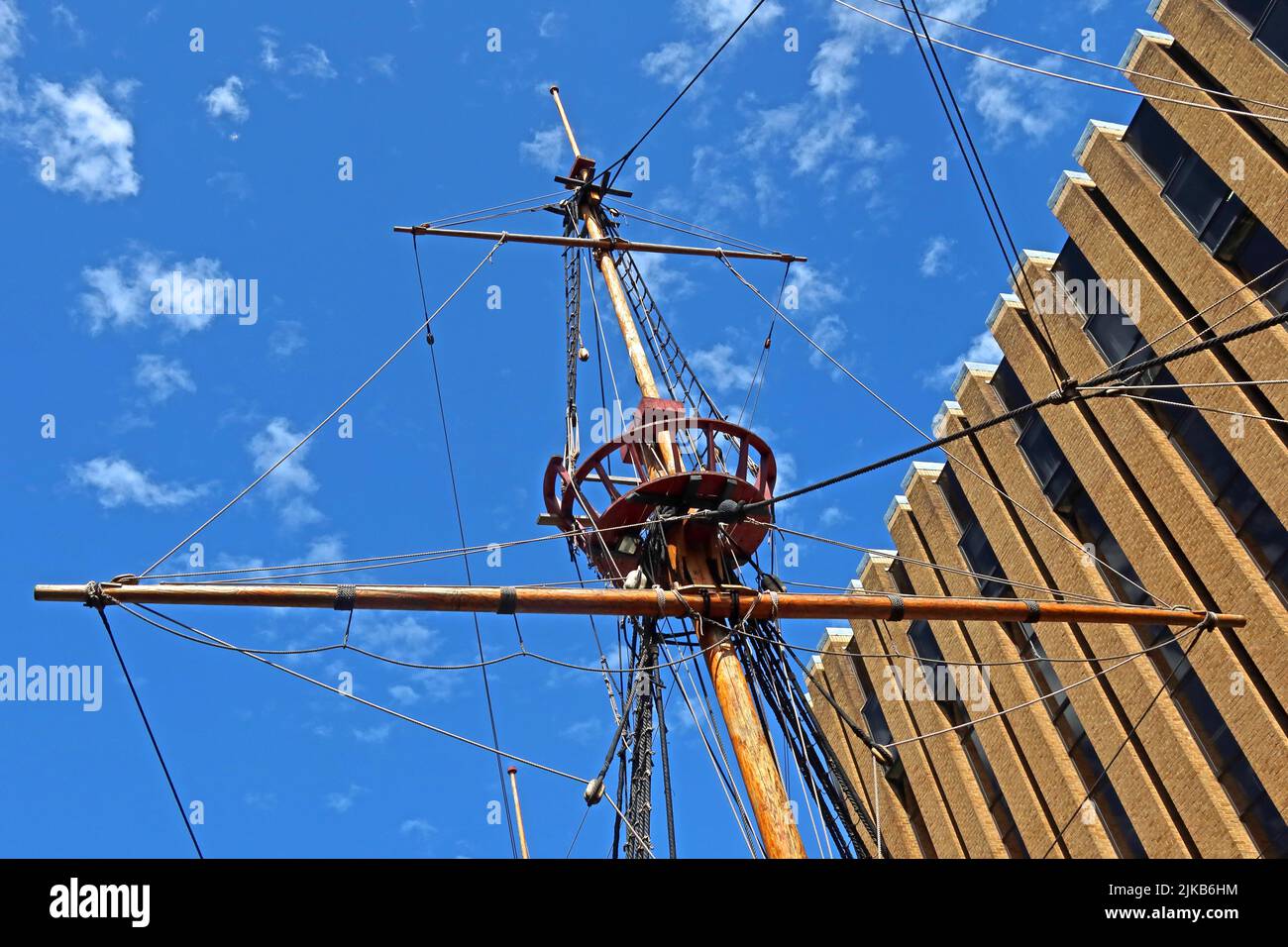 Golden Hind sailing ship (1973) , in St Mary Overies Dock, Cathedral Street, ,Southwark, London, England, UK,SE1 9DE - free landing Stock Photo