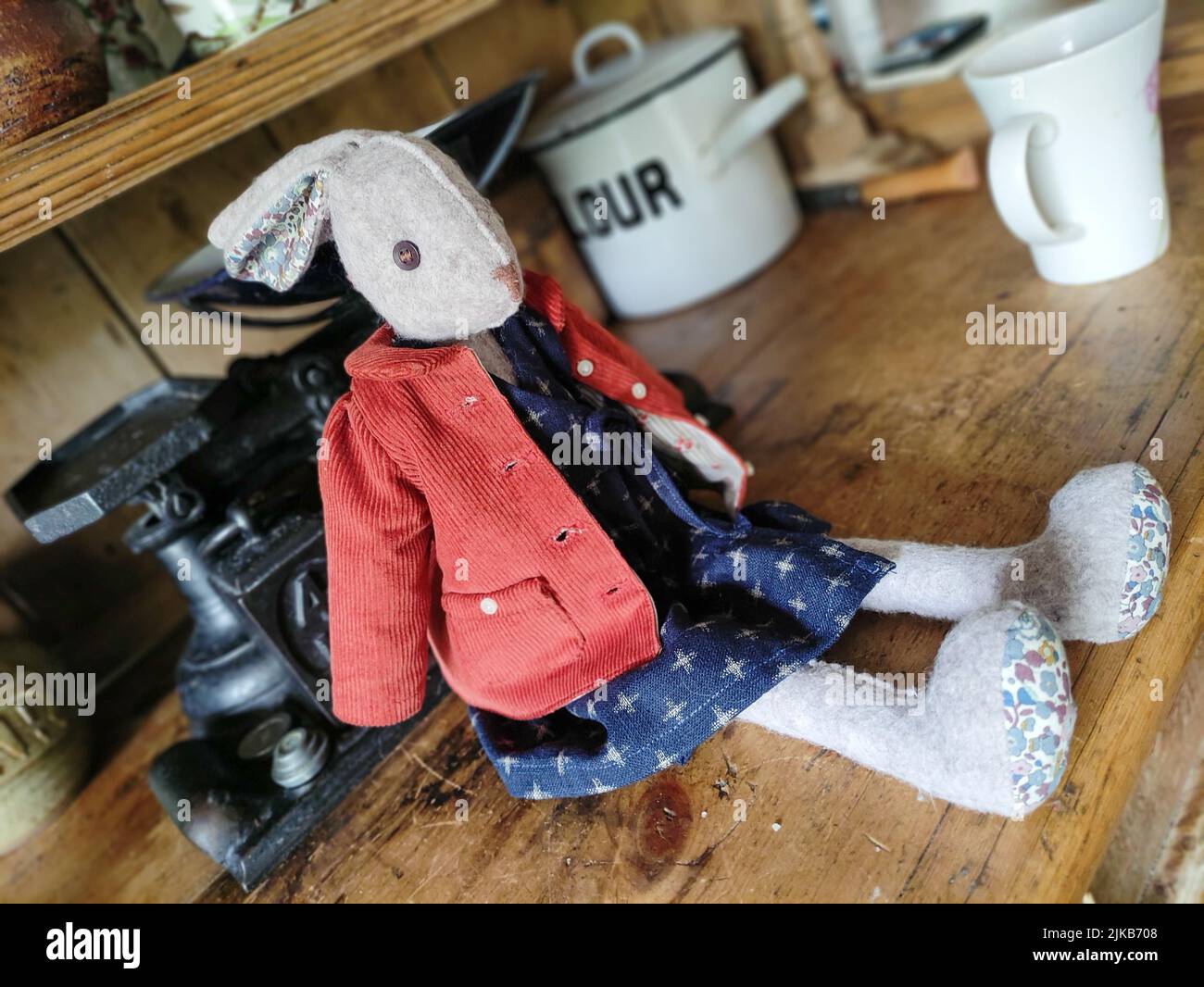 stuff vintage hand made bunny rabbit with cloth on Stock Photo