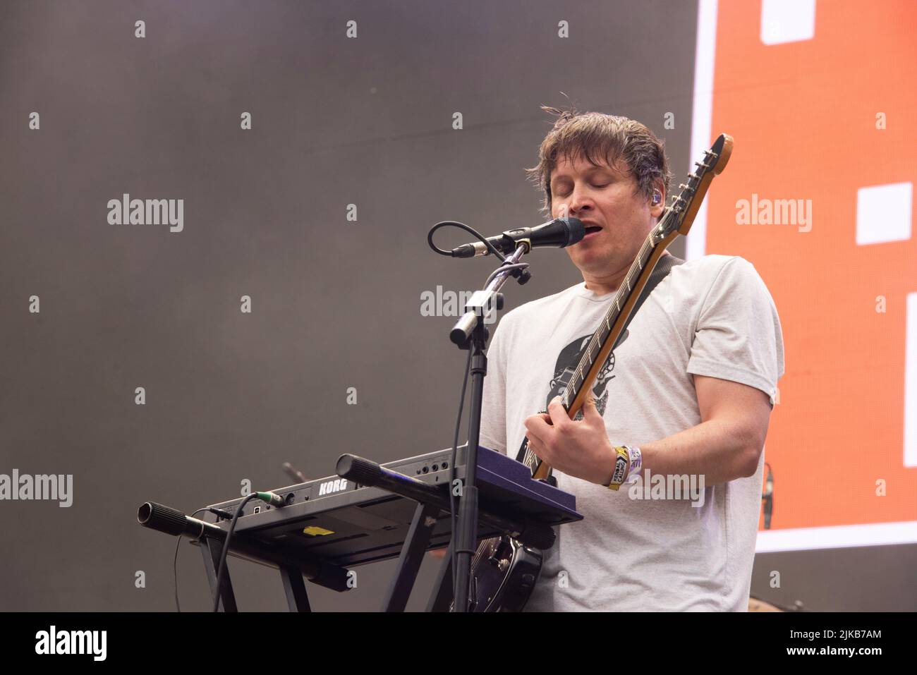 The Wombats play the main stage at Kendal Calling. Saturday 30th July 2022 Stock Photo
