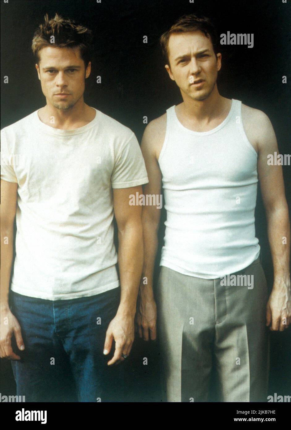 Brad Pitt & Edward Norton Film: Fight Club (USA/DE 1999) Characters: Tyler Durden, The Narrator  Director: David Fincher 10 September 1999   **WARNING** This Photograph is for editorial use only and is the copyright of 20TH CENTURY FOX and/or the Photographer assigned by the Film or Production Company and can only be reproduced by publications in conjunction with the promotion of the above Film. A Mandatory Credit To 20TH CENTURY FOX is required. The Photographer should also be credited when known. No commercial use can be granted without written authority from the Film Company. Stock Photo