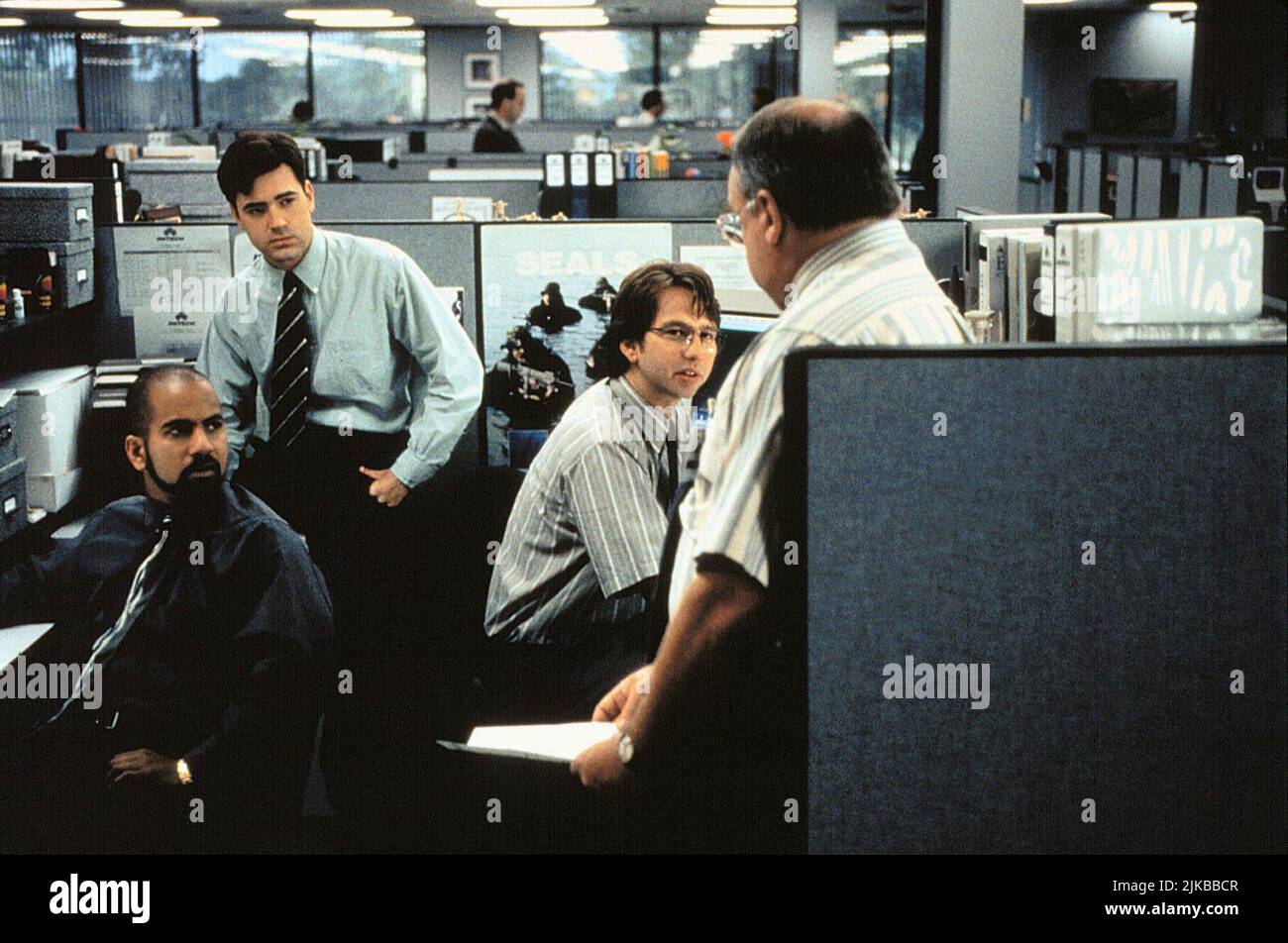 Ajay Naidu, Ron Livingstone, David Herman & Richard Riehle Film: Office Space (1999) Characters: Samir Nagheenanajar,,Michael Bolton & Tom Smykowski  Director: Mike Judge 19 February 1999   **WARNING** This Photograph is for editorial use only and is the copyright of 20 CENTURY FOX and/or the Photographer assigned by the Film or Production Company and can only be reproduced by publications in conjunction with the promotion of the above Film. A Mandatory Credit To 20 CENTURY FOX is required. The Photographer should also be credited when known. No commercial use can be granted without written au Stock Photo