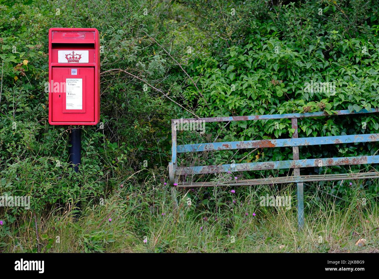 Royal Mail post box near Borgue in rural Dumfries & Galloway Scotland UK featuring the Crown of Scotland Stock Photo