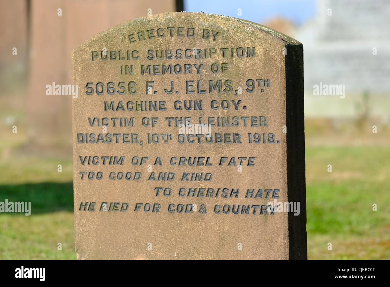 Kirkandrews Scotland Grave from the sinking of the RMS Leinster ship in WW1 in October 1918 - the ship was hit by German torpedoes in the Irish Sea Stock Photo