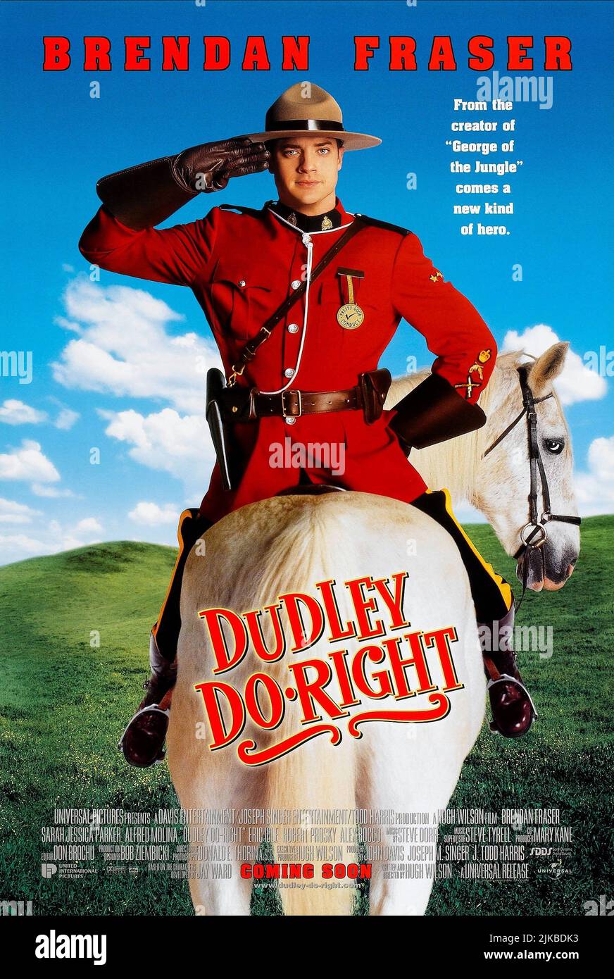 Brendan Fraser Film: Dudley Do-Right (1999) Characters: Dudley Do-Right  Director: Hugh Wilson 21 August 1999   **WARNING** This Photograph is for editorial use only and is the copyright of UNIVERSAL and/or the Photographer assigned by the Film or Production Company and can only be reproduced by publications in conjunction with the promotion of the above Film. A Mandatory Credit To UNIVERSAL is required. The Photographer should also be credited when known. No commercial use can be granted without written authority from the Film Company. Stock Photo