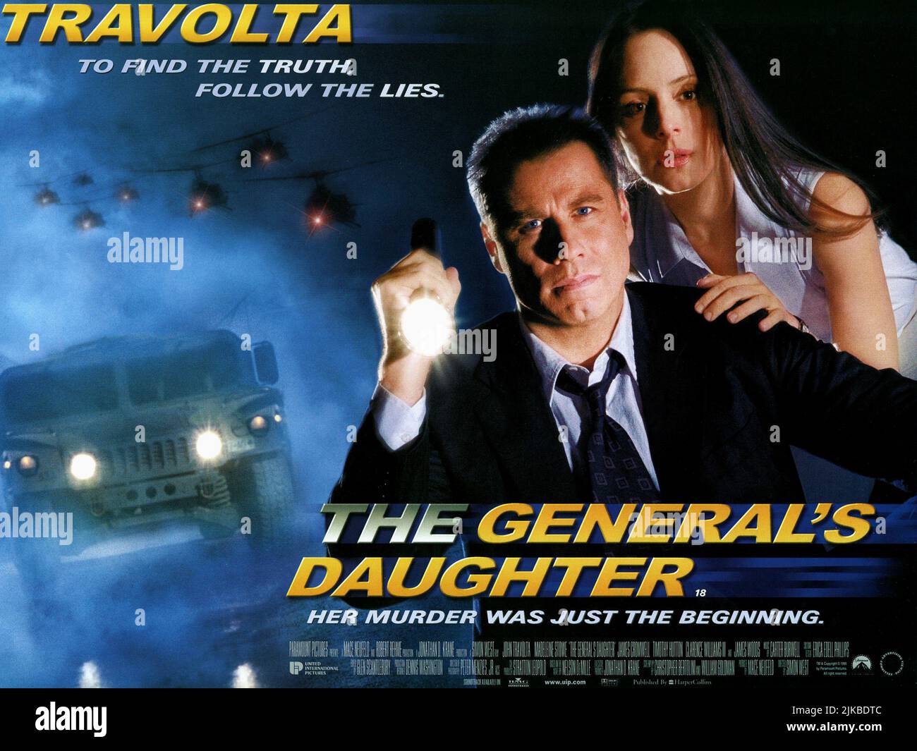 John Travolta & Madeleine Stowe Film: The General'S Daughter (1999) Characters: Warr. Off. Paul Brenner & Warr. Off. Sara Sunhill  Director: Simon West 18 June 1999   **WARNING** This Photograph is for editorial use only and is the copyright of PARAMOUNT PICTURES and/or the Photographer assigned by the Film or Production Company and can only be reproduced by publications in conjunction with the promotion of the above Film. A Mandatory Credit To PARAMOUNT PICTURES is required. The Photographer should also be credited when known. No commercial use can be granted without written authority from th Stock Photo