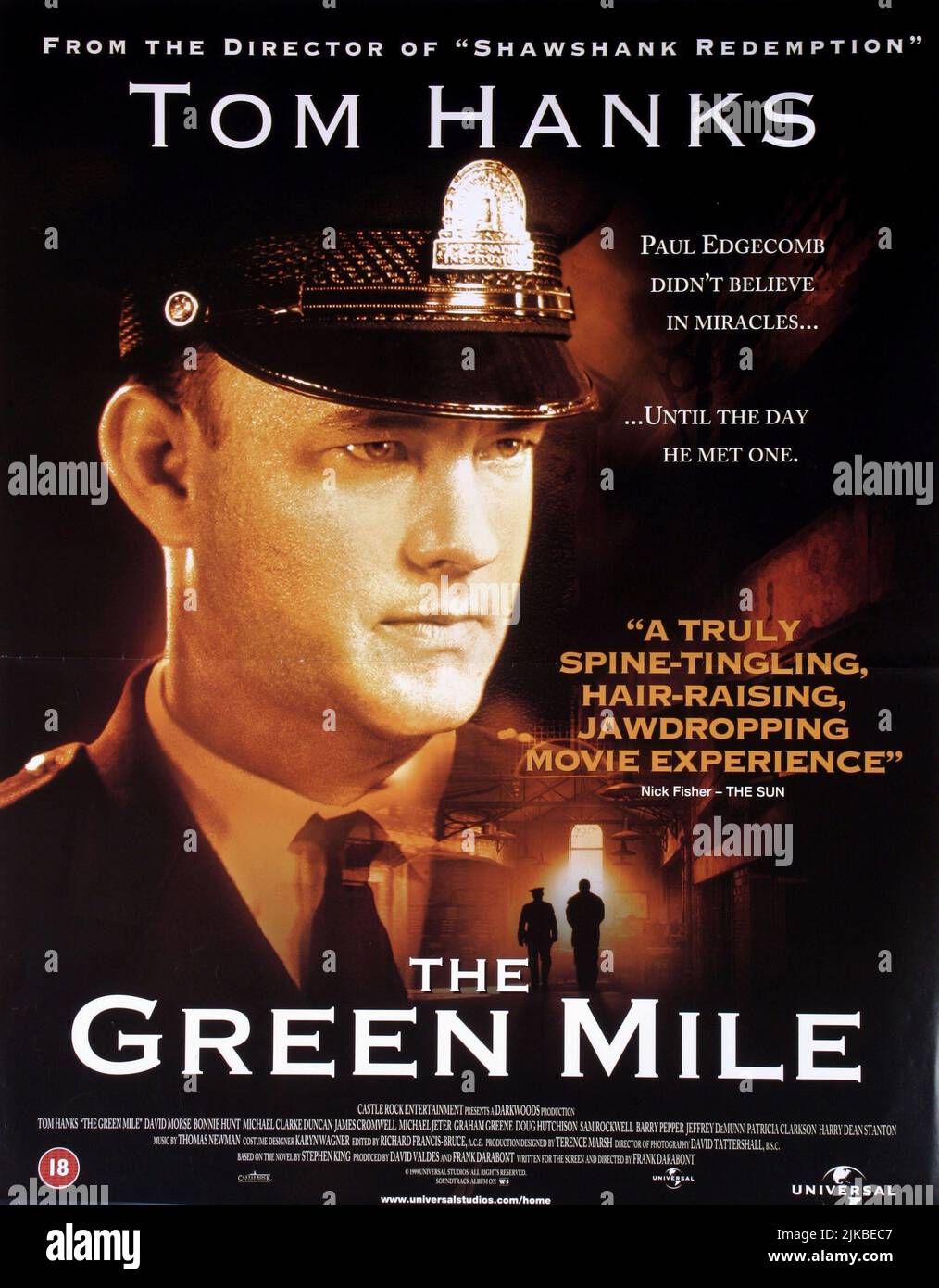 Tom Hanks Poster Film: The Green Mile (USA 1999)   / Literaturverfilmung (Based On The Book By Stephen King) Director: Frank Darabont 06 December 1999   **WARNING** This Photograph is for editorial use only and is the copyright of WARNER BROS. and/or the Photographer assigned by the Film or Production Company and can only be reproduced by publications in conjunction with the promotion of the above Film. A Mandatory Credit To WARNER BROS. is required. The Photographer should also be credited when known. No commercial use can be granted without written authority from the Film Company. Stock Photo