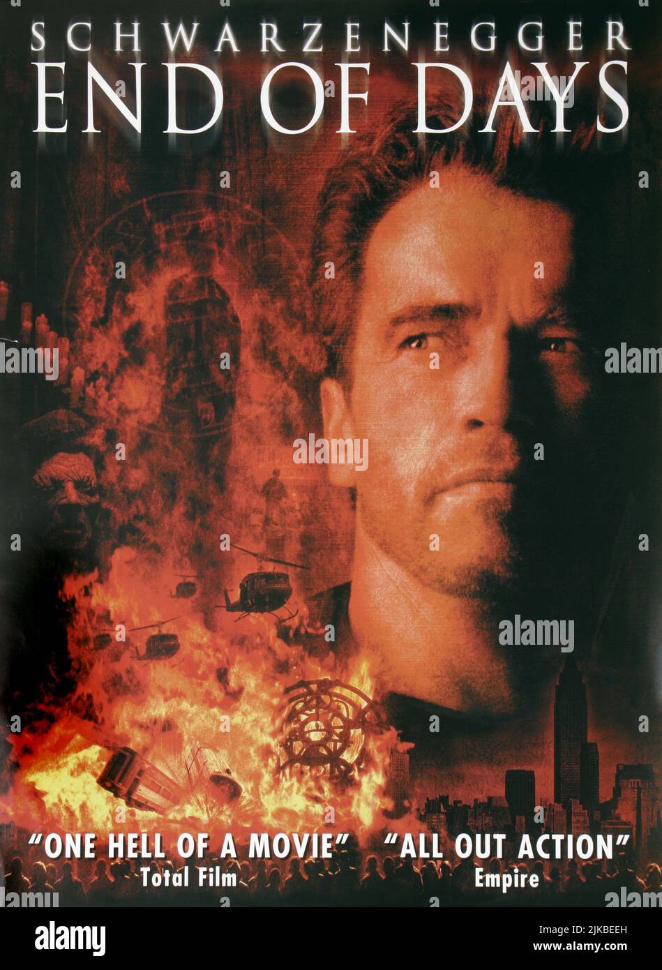 Arnold Schwarzenegger Poster Film: End Of Days (1999)   Director: Peter Hyams 16 November 1999   **WARNING** This Photograph is for editorial use only and is the copyright of MCAUNIVERSAL PICTURES and/or the Photographer assigned by the Film or Production Company and can only be reproduced by publications in conjunction with the promotion of the above Film. A Mandatory Credit To MCAUNIVERSAL PICTURES is required. The Photographer should also be credited when known. No commercial use can be granted without written authority from the Film Company. Stock Photo