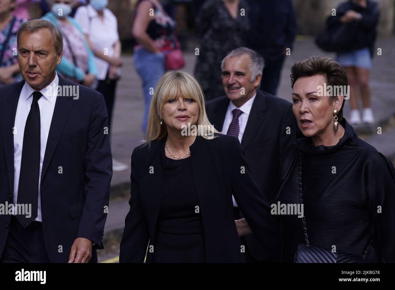 Journalists Christine Talbot (centre) and Christa Ackroyd (right) arrive at a service of thanksgiving for BBC presenter Harry Gration at York Minster in York. Picture date: Monday August 1, 2022. Stock Photo