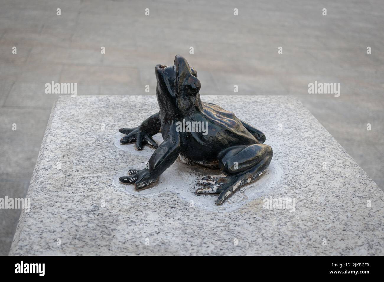 ZARAGOZA, SPAIN-MAY 15, 2021: Statue of the little frog in the center of the City Stock Photo