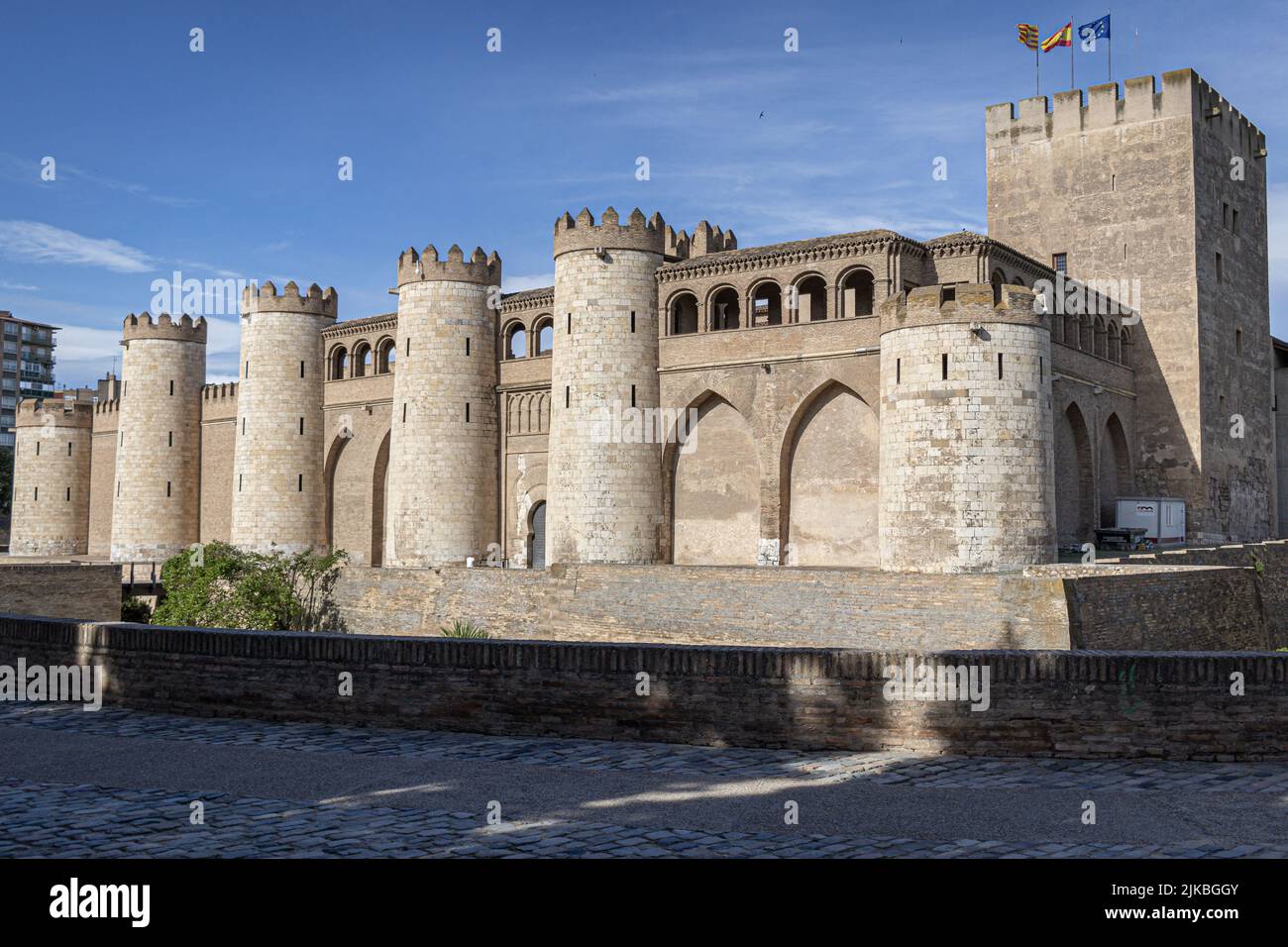 The Aljaferia Palace (Palacio de la Aljaferia), Islamic palace in the Zaragoza city in Aragon region, Spain Stock Photo