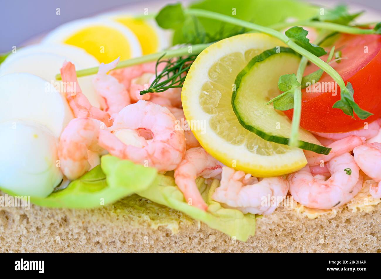 fresh shrimp sandwich with egg mayonnaise and vegetables Stock Photo