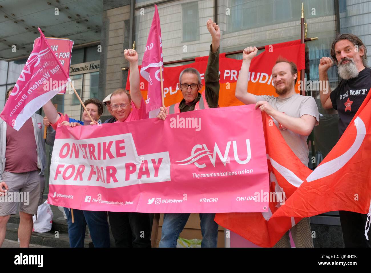 Bristol, UK. 1st Aug, 2022. BT Openreach engineers who are members of the Communications Workers Union CWU are on strike. Pictured is the picket line outside the Central Telephone Exchange, Bristol. Strikers are concerned about a below inflation pay offer. Credit: JMF News/Alamy Live News Stock Photo