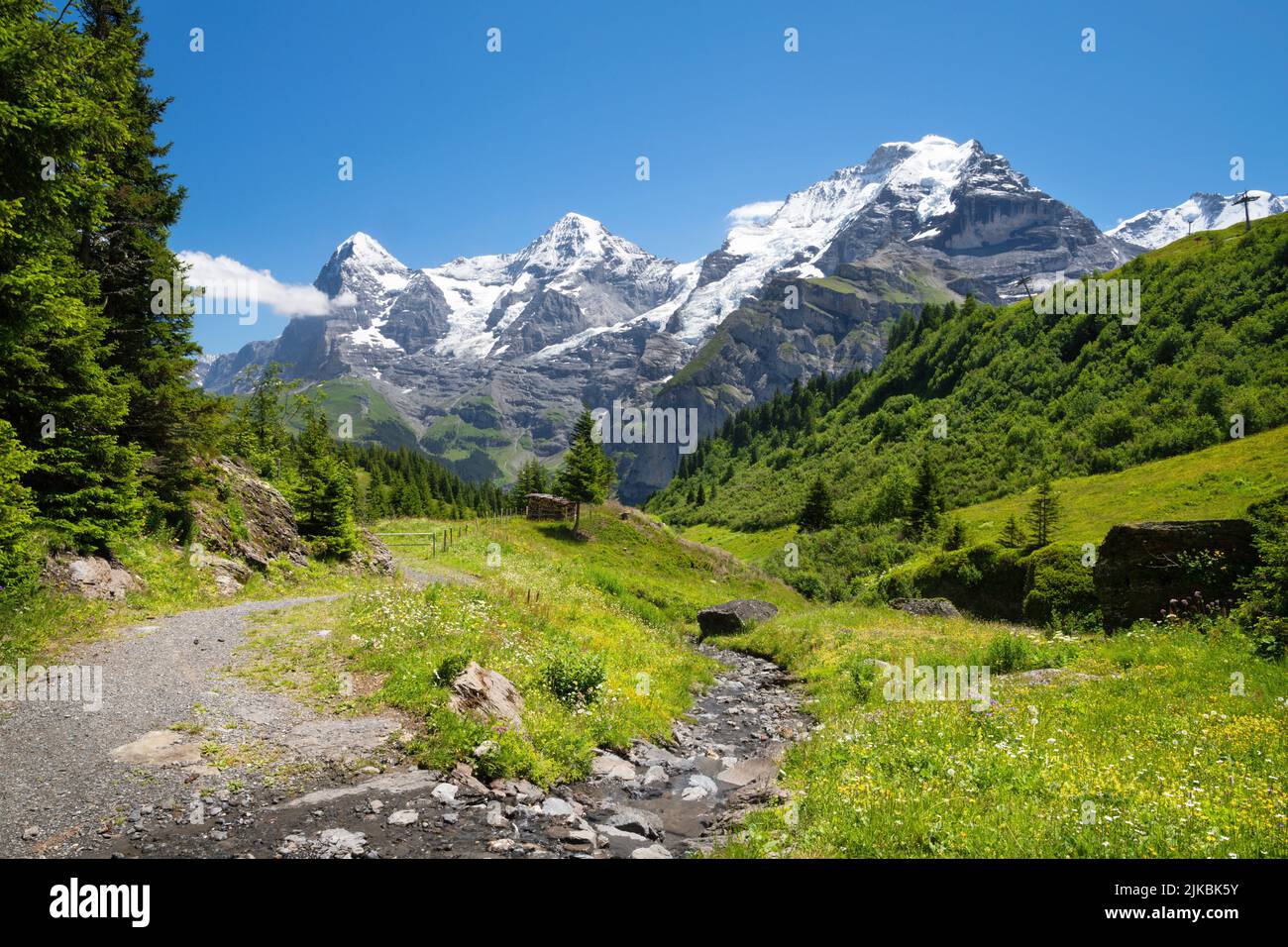 The Bernese alps with the Jungfrau, Monch and Eiger peaks. Stock Photo