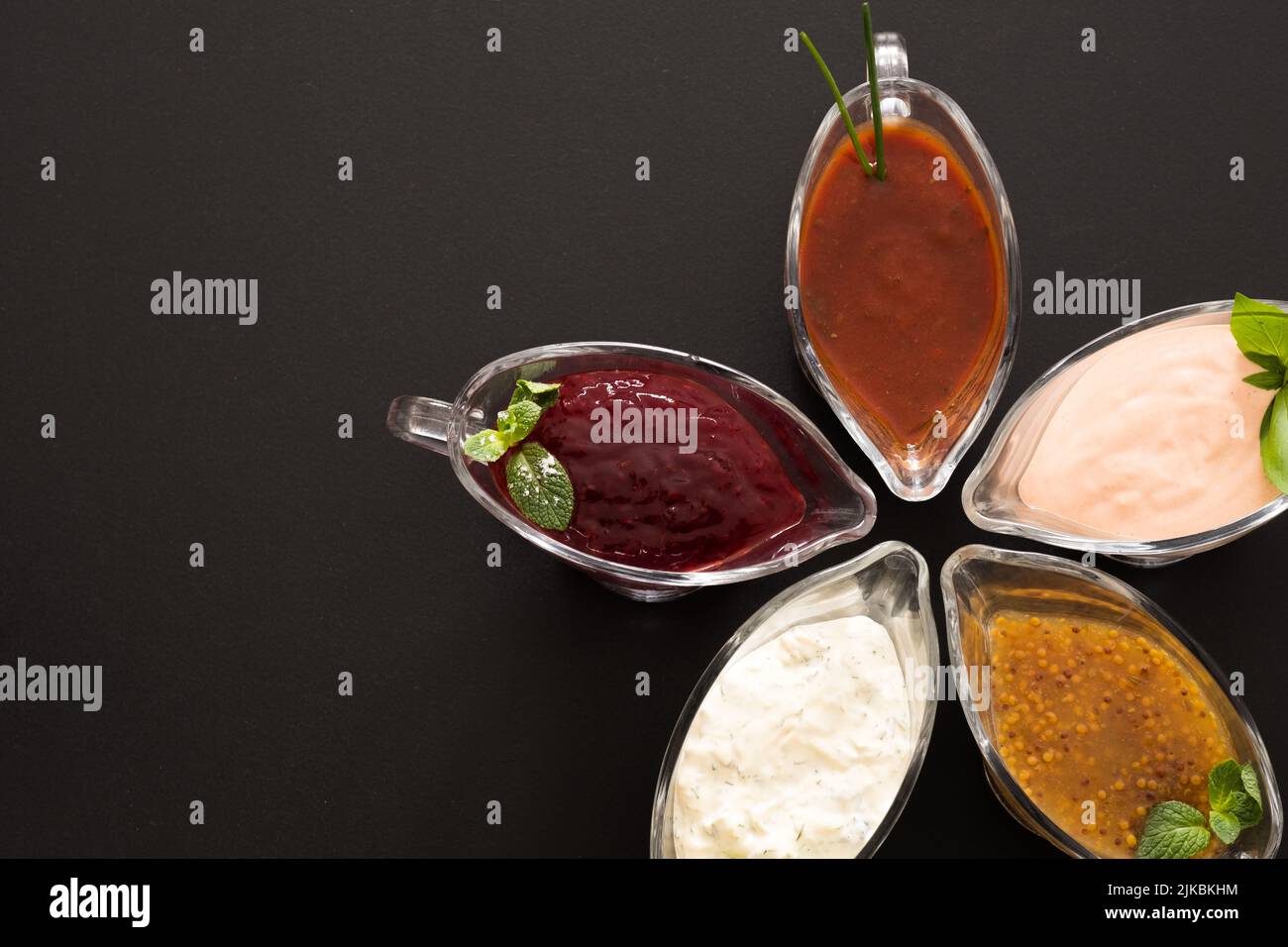 sauce composition cooking glass gravy boat set Stock Photo