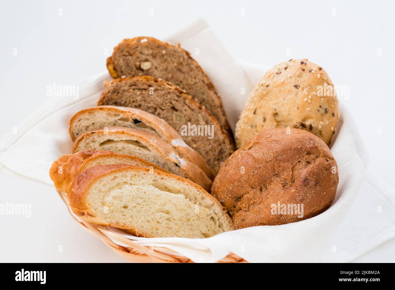warm bread basket background home bakery Stock Photo