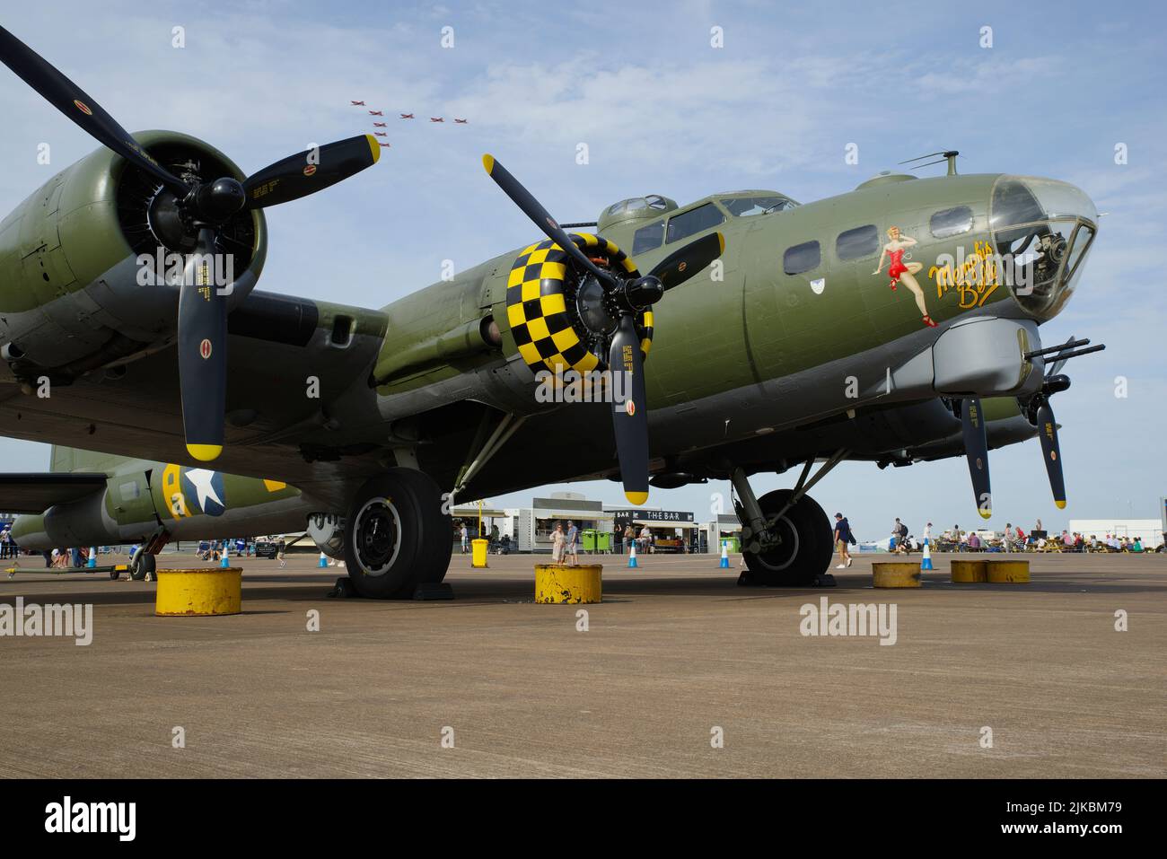 Boeing B-17, Flying Fortress, Sally B, 44-85784, G-BEDF, at RIAT 2022, RAF Fairford, Stock Photo