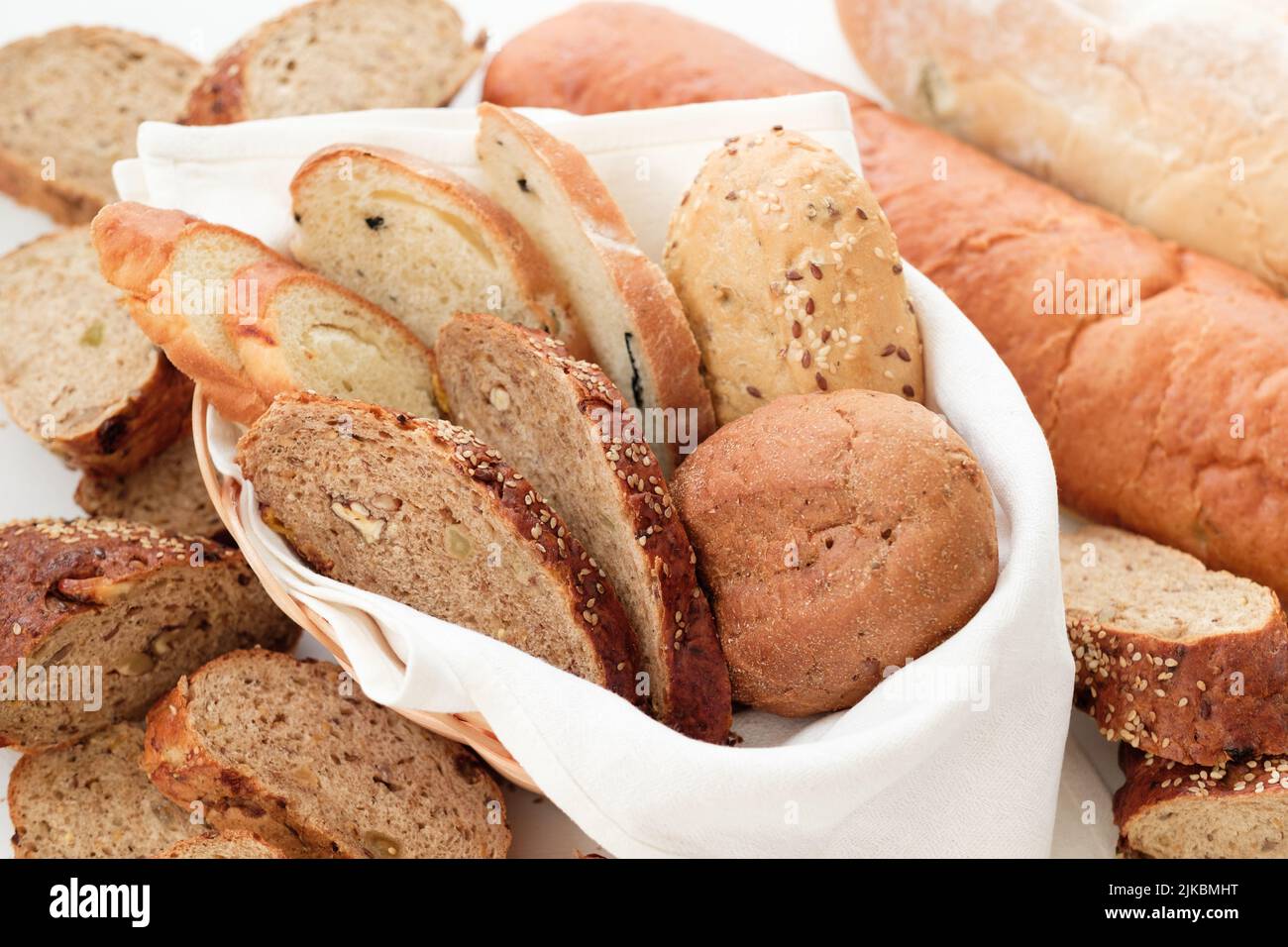 wholesome bakery close up fresh bread background Stock Photo