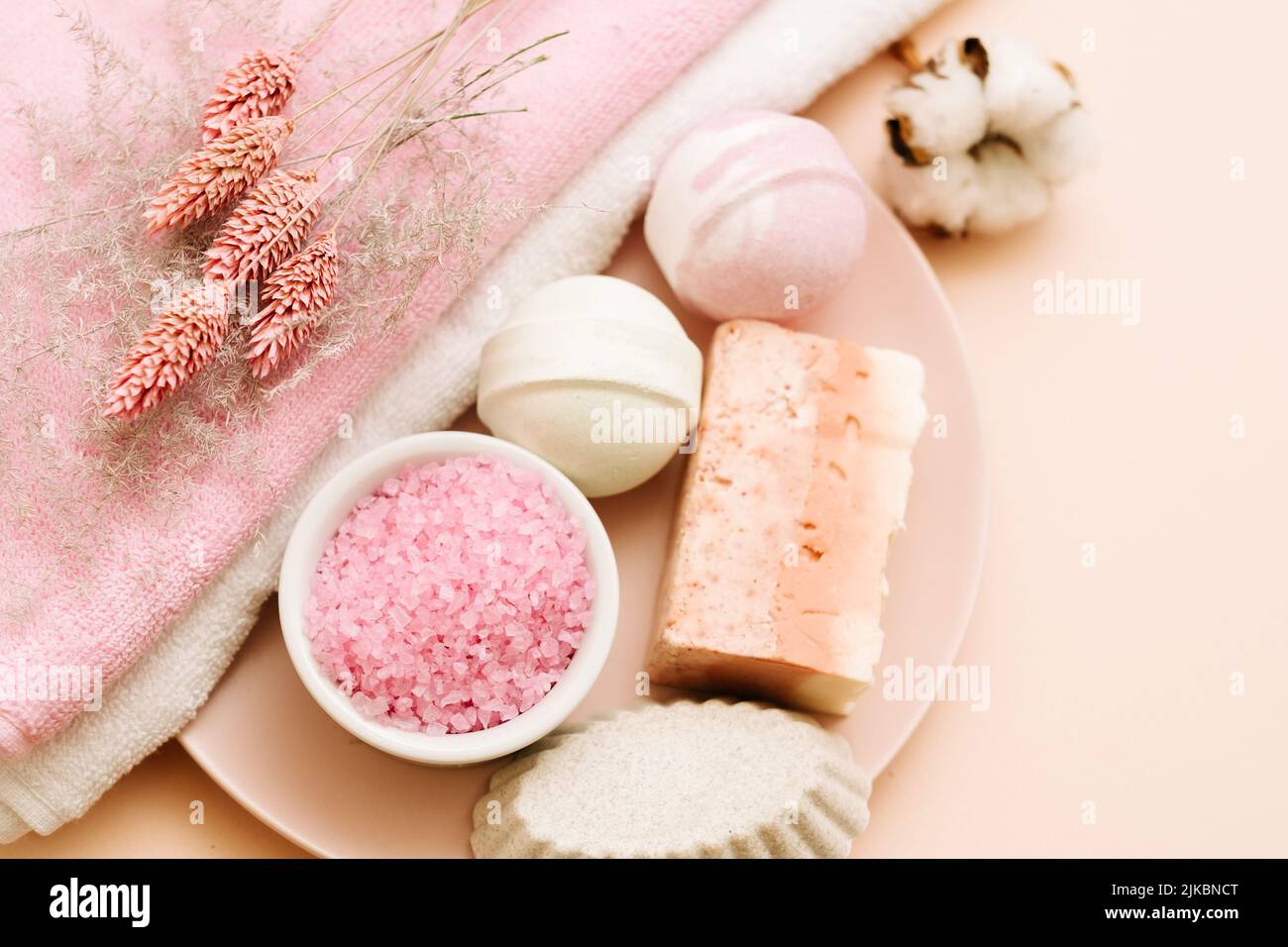 bath pampering set beauty care relaxation leisure Stock Photo