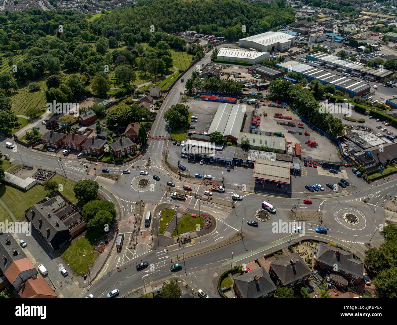 Aerial View Of the Smallthorne Roundabout Roadwork Chaos 2022 August, From the Air, Birds Eye View Stoke-On-Trent Staffordshire Stoke Stock Photo